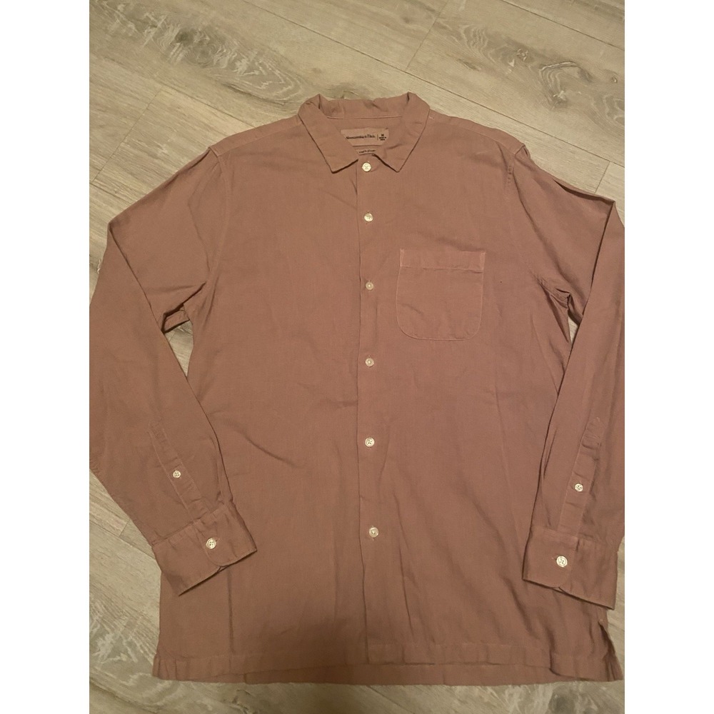 Abercrombie & Fitch Linen Blend Button Up Shirt Men's Medium Salmon Long Sleeve